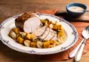 Pork tenderloin accompanied by pumpkin and onion